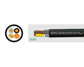 HELUKABEL TOPFLEX-EMV-UV-2YSLCYK-J 4x35 qmm motorforsyningskabel, vist med tværsnit og detaljer om opbygning samt godkendelser.