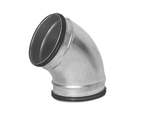 Lindab Safe BU 80mm galvaniseret stål bøjning med 60 graders vinkel, med fokus på den tætningsring og den glatte overflade.
