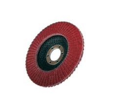 Norton Quantum R996 lamelrondel, 125x22 mm, P40, Type 28. Røde lameller og sort bagside med metalring monteringshul.