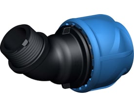 Georg Fischer iJOINT plastfitting, en 45° vinkelovergang med kompressionskobling og 1½" udvendigt gevind i PP-materiale.