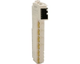Schneider Electric Modicon TM5 HSC-modul med 100 KHz og 2 HSC input på hvid baggrund, viser produktets side med terminaler og mærkning.