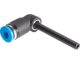 Festo vinkel-stikforbindelse QSL-12HL med blå push-in sleeve og sort udstik, monteret på hvid baggrund.