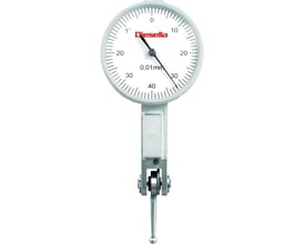 Diesella vippeindikator med hvid urskive, 16 mm vippearm og 0,01 mm aflæsning, med Diesella logo synligt.