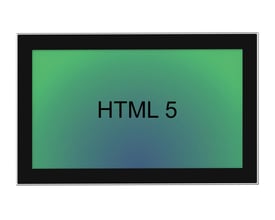 10,1" industriel touch skærm fra Taicenn med teksten HTML 5 på en grøn/blå gradient baggrund.