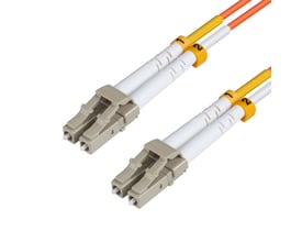 MicroConnect OM1 multimode duplex-fiberkabel på 100 meter med orange kabel og LC/UPC-stik i begge ender.