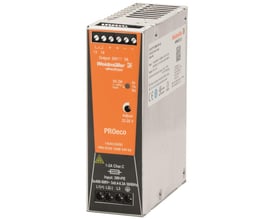 Weidmüller Pro Eco strømforsyning 72W, 12VDC, 6A med justerbar udgang og klar labelinformation.