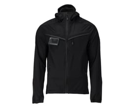 Mascot® Customized ULTIMATE STRETCH jakke i sort, str. 3XL, med påsat ID-kortholder på venstre bryst.