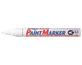 Antalis Marker Artline 400XF Paint i hvid med 2,3 mm rund spids, vist horisontalt på hvid baggrund.