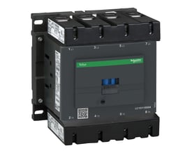 Schneider Electric TeSys D 4-polet kontaktor med 200A strøm og 24V DC spænding på mørkegrå baggrund.