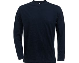 Fristads Acode langærmet T-shirt i mørk marine med rund hals og lange ærmer, vist forfra.