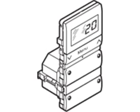 Lauritz Knudsen KNX FUGA tryk med display og temperaturføler i hvid farve, viser 20 grader. Produktet er en multifunktionel styringsenhed til varme og køl.