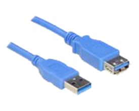 Blåt Delock USB 3.2 Gen 1 forlængerkabel med Type-A han og hun stik, 3 meter langt.