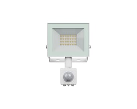 SpectrumLED Noctis Lux projektør med PIR sensor, 20W, hvid. Fron view viser LED-panel og bevægelsessensor.