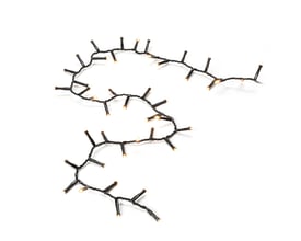 Konstsmide lyskæde med 400 ravfarvede LED'er og sort kabel, ideel til hyggelig indendørs julebelysning.