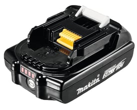 Makita 18V LXT akku batteri 2.0Ah med gule og hvide kontakter på toppen, vist fra siden.