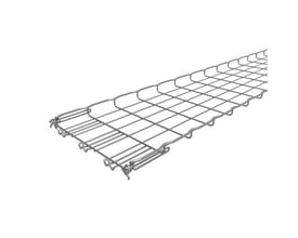 Nærbillede af Legrand gitterbakke FC 30/300-HR, der viser Fasclic+ samlingssystemet og zinkaluminiumsoverfladen på 3 meter lang bakke.