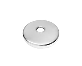 Poleret rustfri stål roset med 1/2" rørgevind og en ydre diameter på 100mm, præsenteret på hvid baggrund.