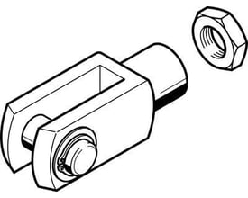 Festo Gaffelhoved SG-M42X2 med sekskantmøtrik, sort/hvid illustration af tilbehør til cylindermontering iht. ISO 8140.
