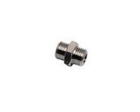 Parker Legris reduktions brystnippel 0901 af forniklet messing, med 3/8" og 1/2" BSPP gevind.