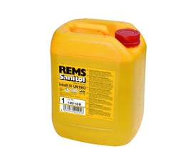 Tættere billede af Rems Sanitol 5 liters dunk, viser tydeligt etikettens produktinformation, GGV-godkendelse og advarselssymboler.