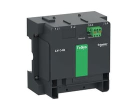 Schneider Electric TeSys Giga kontrolmodul LX1G4Q, 48-130V AC/DC, med grønne terminaler og tydelig mærkning, vist på neutral baggrund.