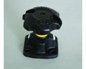 Saunders overdel type A til 1/2" DN15 membranventil i sort med gul indikator og monteringshuller, fremstillet i støbejern.