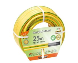 Claber Flexyfort Green gul vandslange på 25 meter, 3/4" (19 mm) diameter, med anti-knæk funktion og 25 års garanti.