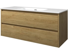 Sanibell Proline møbelsæt i ideal eg med to integrerede skuffer, bredde 121 cm, 46 cm dybde og 54 cm højde.