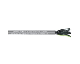 Grå Olflex Control TM kontrolkabel fra Lapp, 8AWG/5C, 1KV, med afskårne ender der viser sorte og gule ledere.