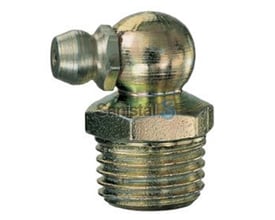 En 90° smørenippel med 1/8" RG gevind i rustfrit stål, ideel til fedtsmøring.