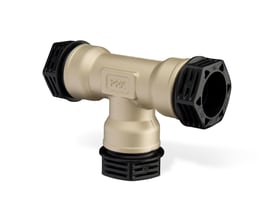 IMI TA 50 mm T-stykke fremstillet af AMETAL® og formstøbt Acetal-plast med synlige mærker og dimensioner.