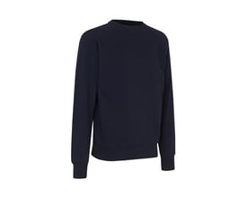 Eksklusiv navy blå sweatshirt fra ID Identity i størrelse XL med raglanærmer og ribstrik i hals, ærmer og bund.