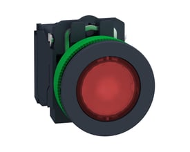Schneider Electric Harmony XB5/ZB5 flush trykknap i rød med integreret LED-lys og 1NO+1NC kontakter, 230V.