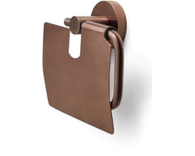 Elegant toiletrulleholder med låg i børstet bronze finish, vist på hvid baggrund.