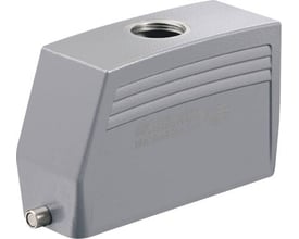 Weidmüller HDC kabelhus størrelse 8 i grå metal med 1xM32 top og en synlig låsemekanisme på siden.