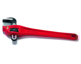 Ridgid rørtang model 18, 450mm lang, med rødt håndtag og sort kæbehoved på hvid baggrund.