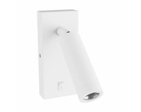 SpectrumLED Madara Mini GU10 slim væglampe i hvid med rund, vinklet lampehoved og afbryder på vægbeslaget.