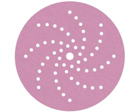 SIA 1950 SF sliberondel, 150mm i diameter, korn 80, med 57 støvhuller og velcrobagside i lyserød farve.