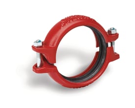 Victaulic FireLock Style 009N kobling i skinnende rød finish til 323,9mm rør med sort EPDM-pakning og beslag.