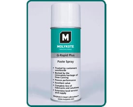 Molykote G-Rapid Plus spraydåse i sort og sølv, med 400 ml indhold til montage og indkøring af metal.