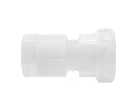 Serto PVDF unionskobling med indvendigt gevind, 16/13 mm x 1/2'', fremstillet af hvid plast og isoleret på hvid baggrund.