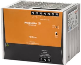 Weidmüller Pro Eco 960W strømforsyning med 24V DC og 40A udgang, perfekt til DIN-skinne montage.