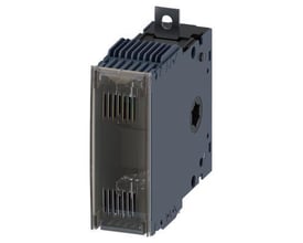 Siemens 3KF tilbehør, størrelse 3, fire poler med klar plastafskærmning og mørkegråt kabinet, vist fra siden.