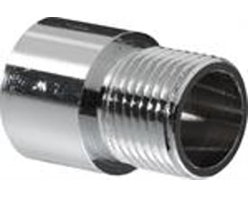 Chromet metalforlænger til dørspion med udvendigt gevind og indvendigt hul, perfekt til at forlænge rækkevidden.