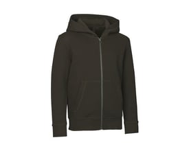 ID Identity børne hættetrøje med lynlås i olivenfarve, størrelse 4/6, med kængurulomme foran.