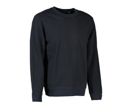 ID Identity navy økologisk sweatshirt i størrelse L med rund hals og ribkanter, lavet af blød bomuld med børstet inderside.