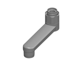 3D-gengivelse af Oras svingtud i grå, 100 mm lang, L-formet tud til vandhane.
