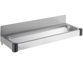 Intra vaskerende P121 i rustfrit stål, 1200 mm bredde, med integreret bagplade og sorte endestykker.