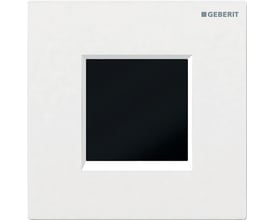 Geberit Sigma 30 batteridrevet urinalstyring med hvid frontplade og sort betjeningsfelt.