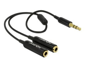 DeLock sort audio splitterkabel med 3,5 mm jack han-stik og to 3,5 mm hun-stik. Kabel er 0,25 m langt.